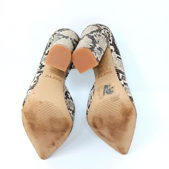 ALDO Women’s Faux Snakeskin Block Heel Pumps Size 5 Bold Neutral - Picture 6 of 7